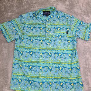Simply Southern Hawaiian‎ Shirt Mens Large Light Blue Polo Stretch Polyester